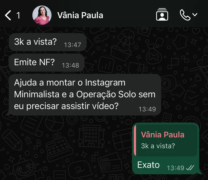 Cliente perguntando o preço e o escopo da Consultoria